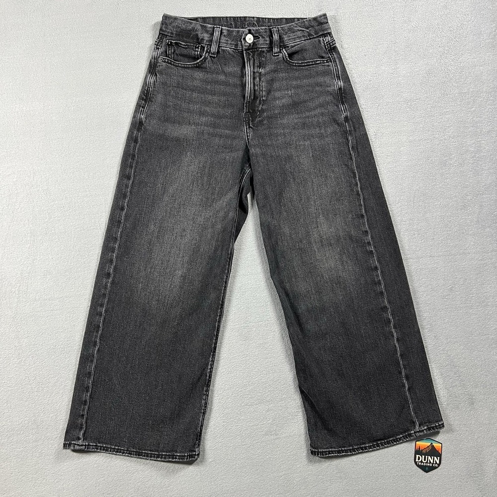 American Eagle Jeans Womens 4 X Short Black Super High Rise Baggy Wide Leg Denim